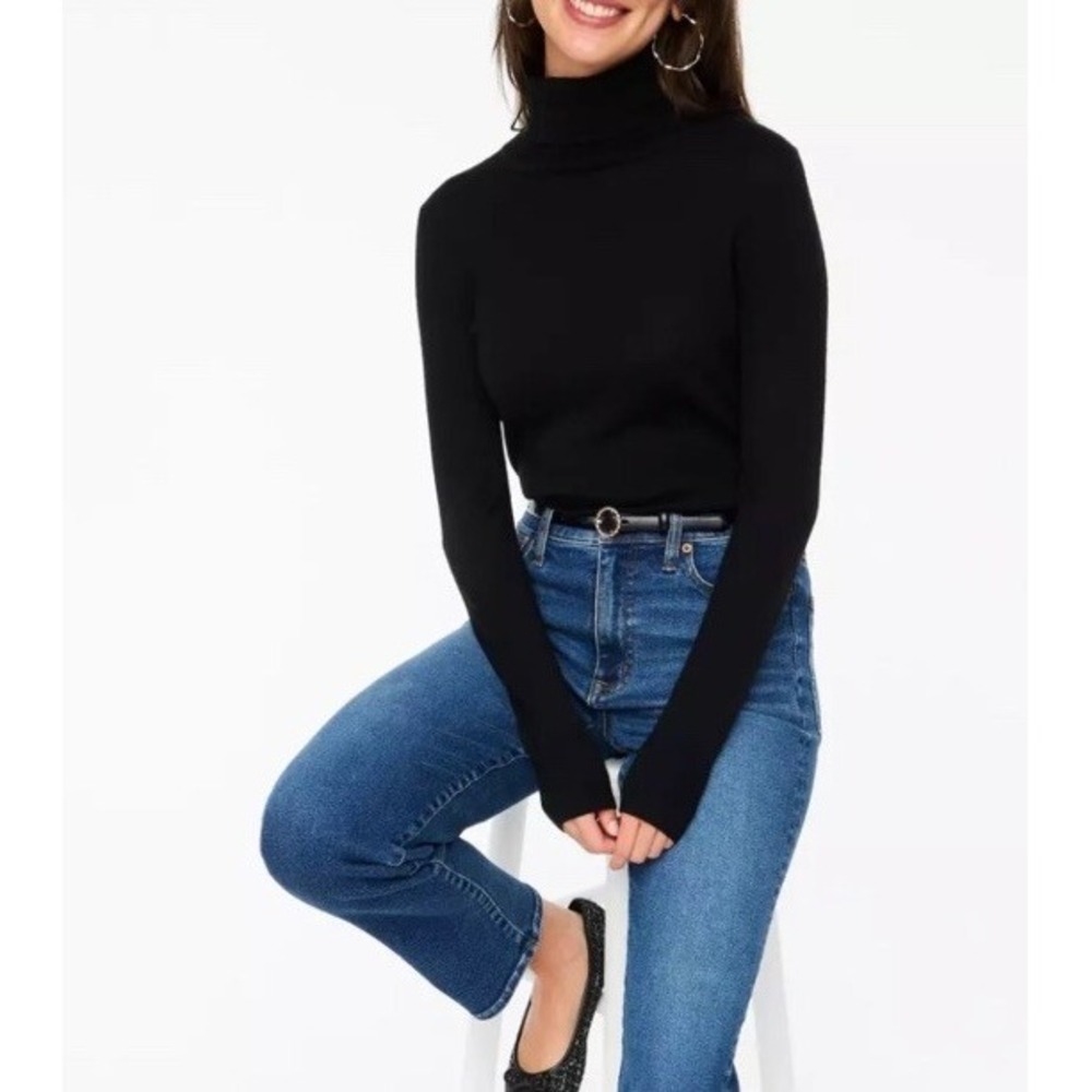 J. Crew Women XL Black Long Sleeve Turtleneck Top Re-Imagined Cotton NEW